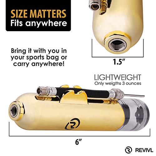 REVIVL Ball Pump with 5 Needles and 1 Nozzle - Air Pump for Inflatables, Basketball, Soccer, Volleyball, Football, Sport Ball - Dual Action for Faster Inflation - Just 6 Inches Small with Hose Holder