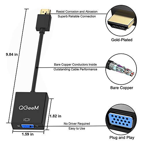 image for HDMI to VGA,QGeeM Gold-Plated HDMI to VGA Adapter (Male to Female) for