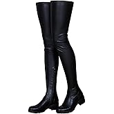 Knee High Boots Women Thigh High Over Knee Stretch Fashion Low Chunky Heel Round Toe Zipper Winter Boots Black Red US4.5-14