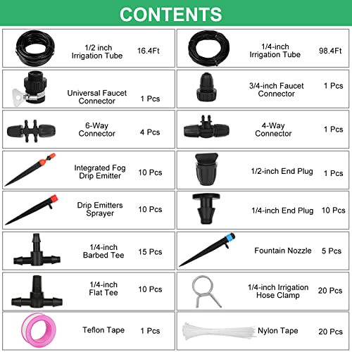 Outfun Drip Irrigation Kit, Plant Watering Sprinkler System with 1/4 inch 1/2 inch Blank Distribution Tubing Hose Adjustable Nozzle, DIY Saving Water Micro Irrigation System Automatic Mist Cooling Irrigation Set for Garden Greenhouse Lawn P