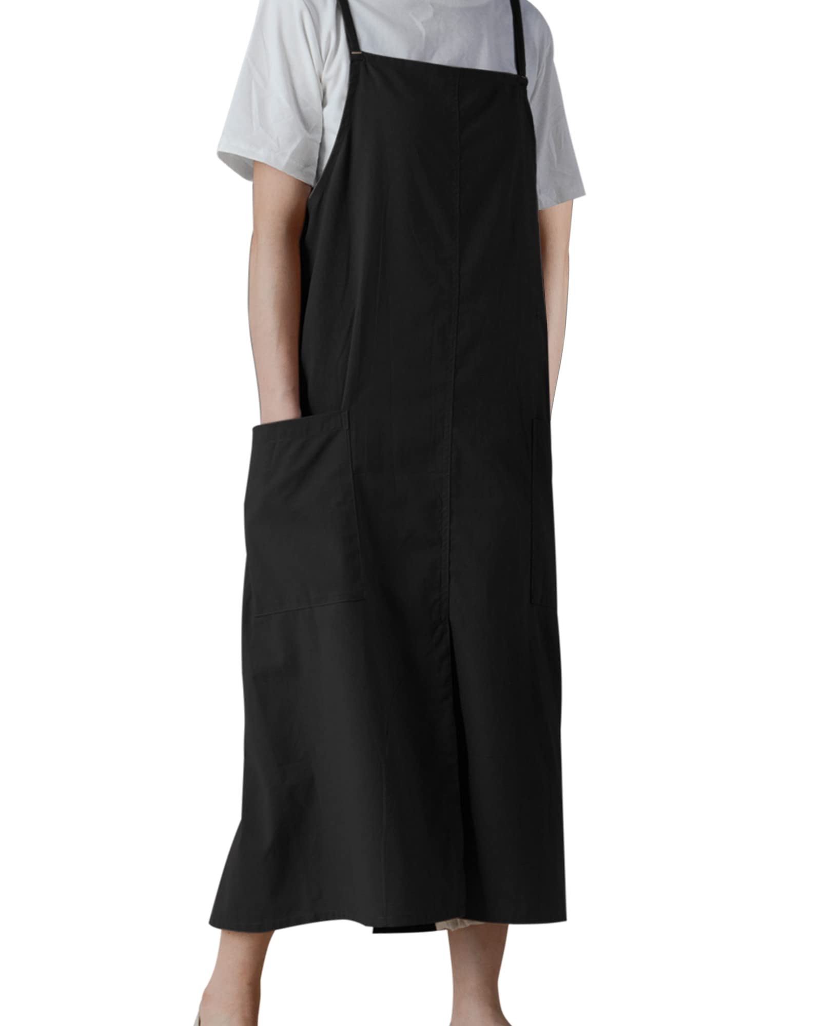 Small snail Japanese Style Apron Adjustable Waterproof Cotton Linen Women Pinafore with Big Pockets for Flower Shop Cafe Crafting Baking Casual Solid Color Aprons — image 1