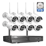 【3TB HDD Pre-Install 】 8 Channel HD 1080P Wireless IP Camera System/IP Security Camera System 8Pcs 2.0 Megapixel 1080P Wireless IR Bullet Camera,Indoor/Outdoor,WiFi 8CH Home Security System HisEEu