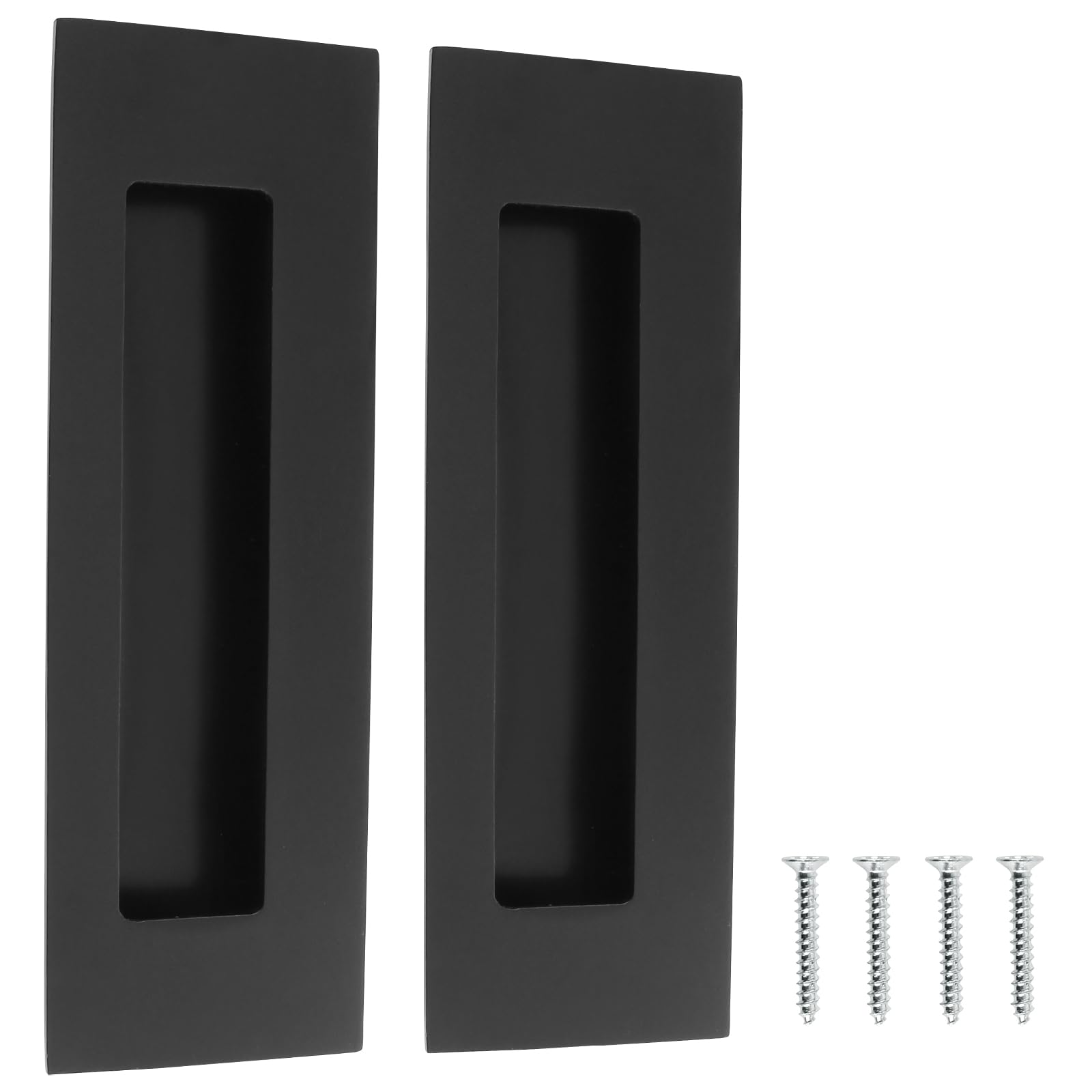 QOPAHI Recessed Sliding Door Handles Matt Black, 150mm Pocket Door Hardware, 304 Stainless Steel Flush Handle Pulls for Cabinet, Closet, Barn, Garage (2 Pack)