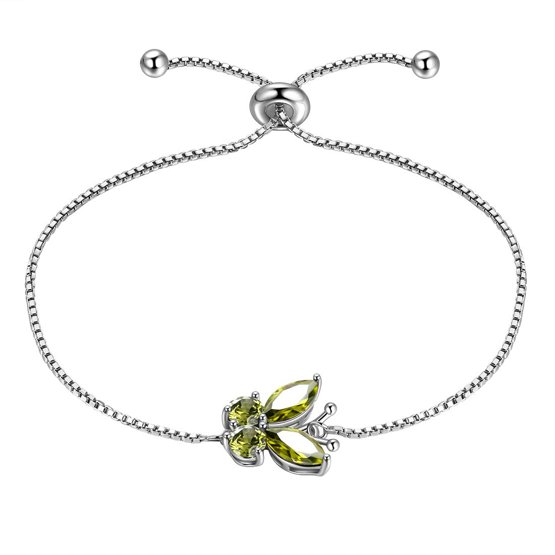Aurora Tears Butterfly Bracelets 925 Sterling Sliver August Birthstone Green Peridot Bracelet Animals Jewelry Gift for Women and Girls DB0111A