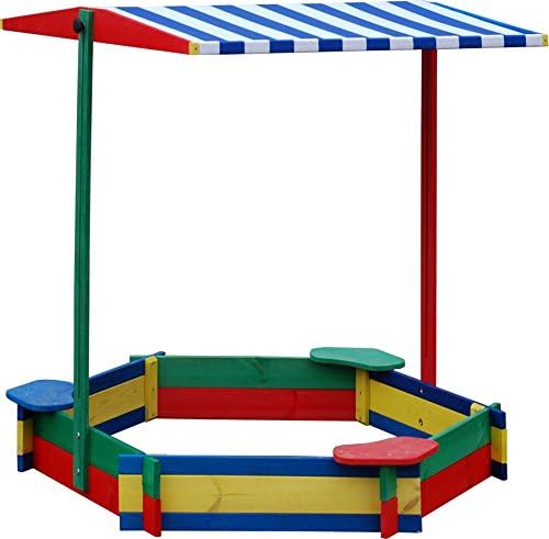 Large wooden garden hexagonal 1,3m Sandpit - Sandbox with seats & shade