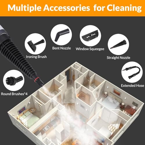 Handheld Pressurized Steam Cleaner, Portable Steamer for Cleaning, Steam Cleaner for Home Use, Steamer for Cleaning Car, Furniture, Floor, Upholstery, Grout and Tile, Deep Gray