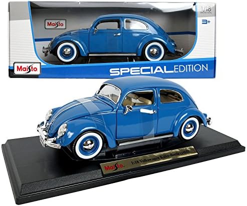 Maisto Special Edition Series 1:18 Scale Die Cast Car - Blue 1955 Volkswagen KAFER-Beetle w/Display Base (Dimension: 9" x 3-1/2" x 3")