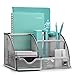 Mindspace Office Desk Organizer with 6 Compartments + Drawer + Pen & Pencil Holder | The Mesh Collection, Silver primary