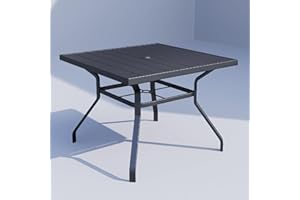 Anmutig 37" Square Patio Dining Table for 4, Outdoor Table with Umbrella Hole, All Weather Metal Patio Table for Lawn Garden, Black Tabletop