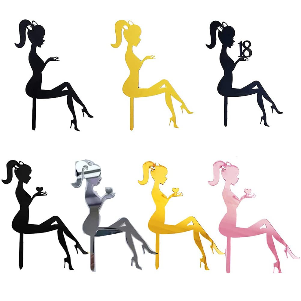 MiaLover Pack of 14 High Heel Girl Cake Toppers, Delicate Acrylic Cake Picks, Lady Silhouette Cake Decoration, Cake Topper, Decoration for Wedding, Engagement, Party, Birthday Party