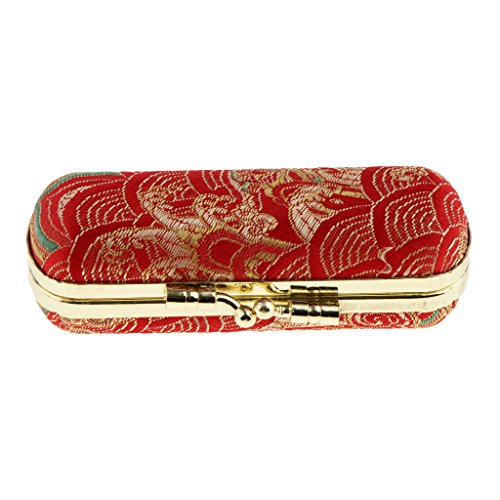 MagiDeal Embroidered Brocade Lipstick Case Holder - Organizer Bag for Purse- lipstick Holder- Durable Soft Cover -Cosmetic Storage Kit With Mirror Best Gift
