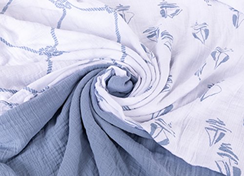 Cotton Muslin Swaddle Blanket 3 Pack 47" x 47" - Dusty Blue Nautical Print - Thumbnail 3