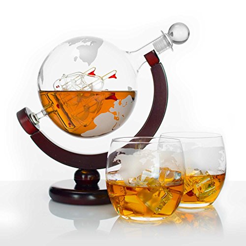 Whiskey Decanter set globe with ship - Wine Decanter set - Scotch Decanter