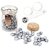 Sealing Wax Beads, Yoption about 120 Pieces Lucky Star Shape Sealing Wax Beads with 1 Piece Wax Melting Spoon and 2 Pieces Candles for Wax Seal Stamp (Silver)