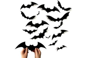 MEISEN 60PCS Bats Wall Decor Halloween 3D Bats Decoration Scary Bats Wall Decal Wall Sticker 4 Sizes Realistic PVC Scary Black Bat Halloween Party Supplies Eve Decor Home Window Decoration Set