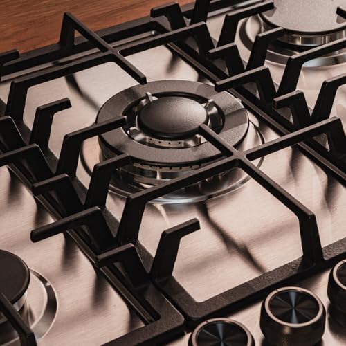 Bolero Squad GN 5200F - Piastra a gas a 5 fuochi in acciaio inox, 11 kW, pronta per gas naturale, acciaio inox, griglie complete in ghisa, bruciatore wok, accensione elettrica
