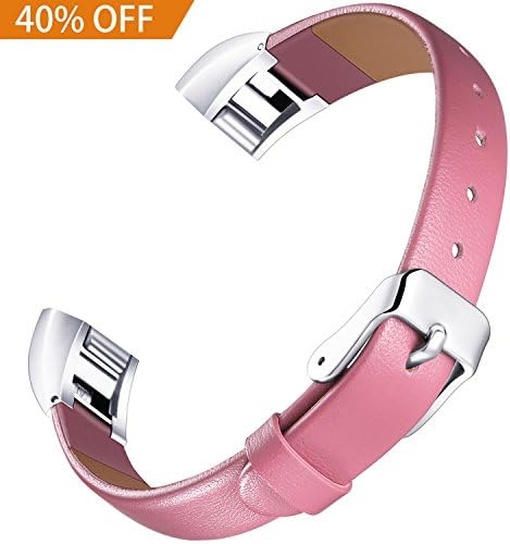 Konikit Fitbit Alta HR and Alta Bands Leather Accessory, Adjustable Replacement Wristband with Metal Connectors for Fitness Band, Pink