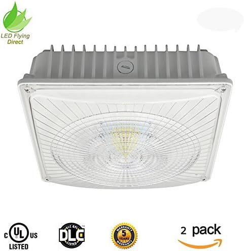 LED Flying Direct 75 Watt LED Canopy Ceiling Light, 175-300W HPS/MH Equivalent, LED Parking Lot Carport Light, Surface Mount Parking Garage/Gas Station Light 5000K UL DLC (2 pack)