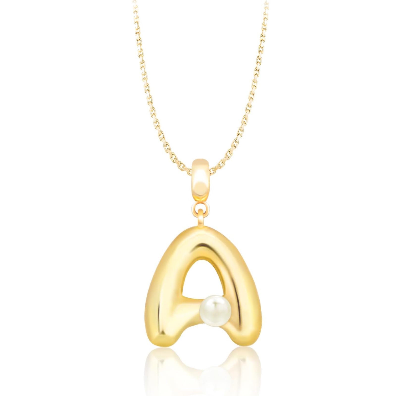 Milan Chiva Bubble Initial Letter Pendant Necklaces for Women 14K Gold Plated Puffy Tiny Letter A-Z Dainty Necklace with Cute Simulated Pearl
