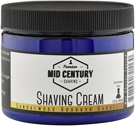 Mid Century Shaving Cream - Sandalwood Bourbon Barrel - For Creating Shave Lather with a Brush - Soap Based, Vegan