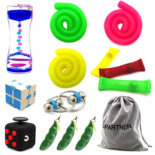16 Pack Relieves Stress and Increase Focus Bundle Sensory Toys-Fidget Chain/Cube/Infinity Magic Cube/Liquid Motion Timer/Squeeze Bean Toys for ADD ADHD