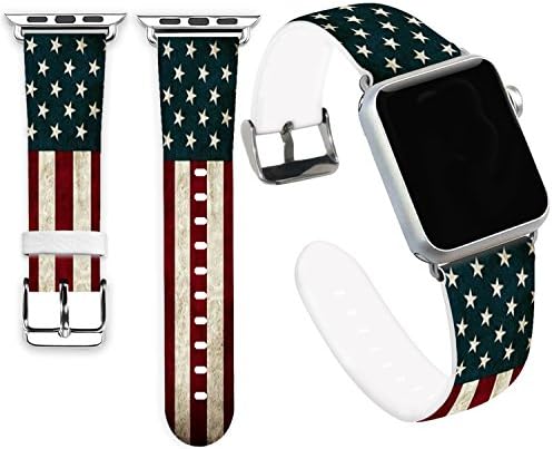 Apple Watch Band 38mm Flag,Jolook Soft Leather Sport Style Replacement iWatch Strap for All Iwatch 38mm - American Flag