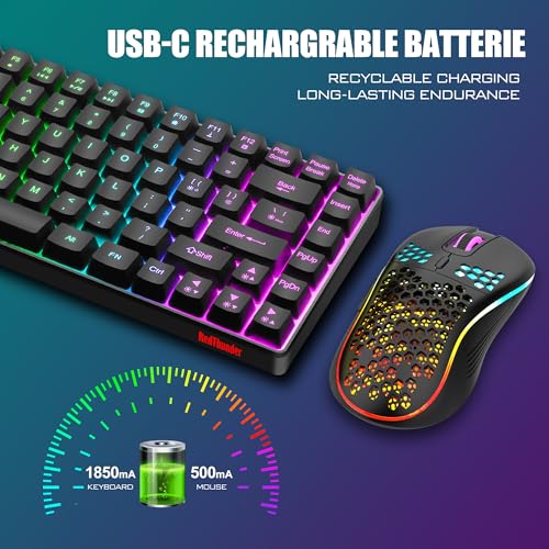 RedThunder K84 75% Wireless Gaming Keyboard and Mouse Rainbow Backlight UK Layout 85 Keys TKL Ultra Compact Mini Design Lightweight Honeycomb Gaming Mouse for PC Mac PS5 Xbox Office Gamers