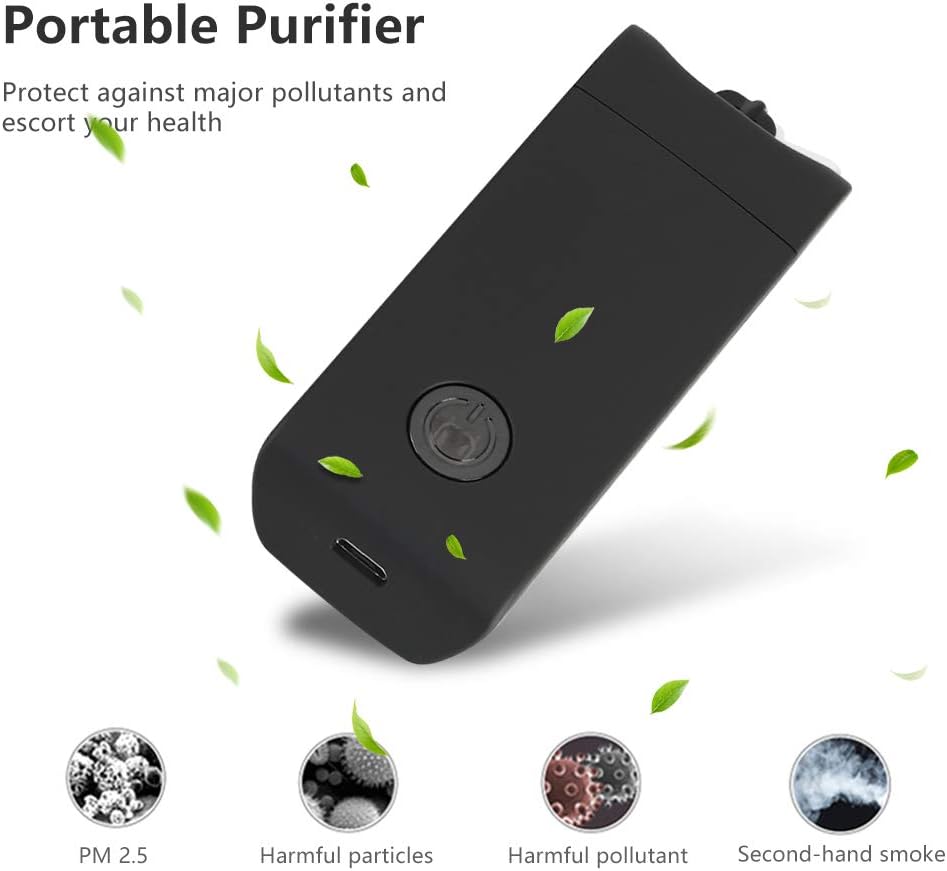 Air Purifier Mini Necklace Portable Wearable Mini Negative Ion Air Purifier, Personal USB Charging Air Purifiers, Remove Allergies Odors Dust, No Radiation Low Noise Black