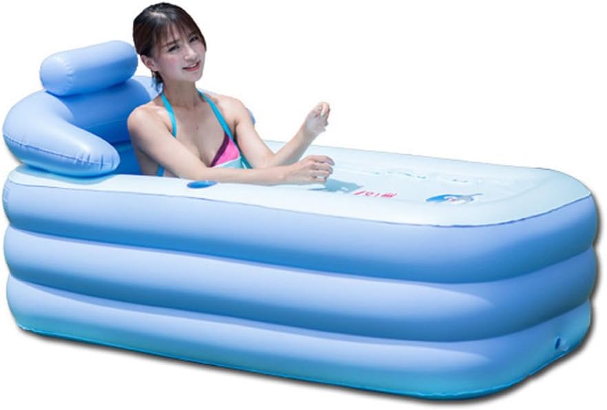 Inflatable PVC Bathtub Portable Adult Bathroom Foldable Free Standing Spa Bed Bath Tub Soaking Tub For Children Kid Adult Senior Citizen (Sky blue (light blue))