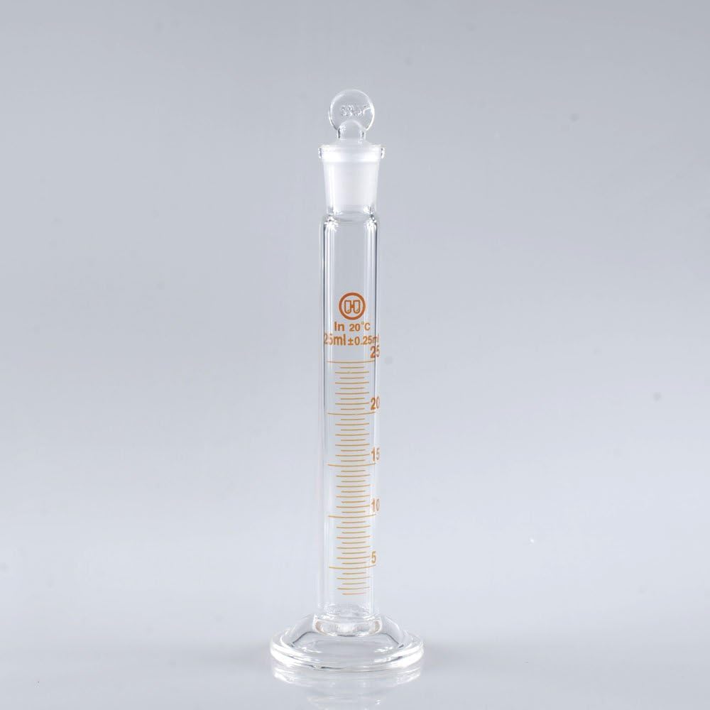 HUAOU Graduated Measuring Cylinder,with Ground-in Glass Stopper and Round Glass Base, 25 ML.