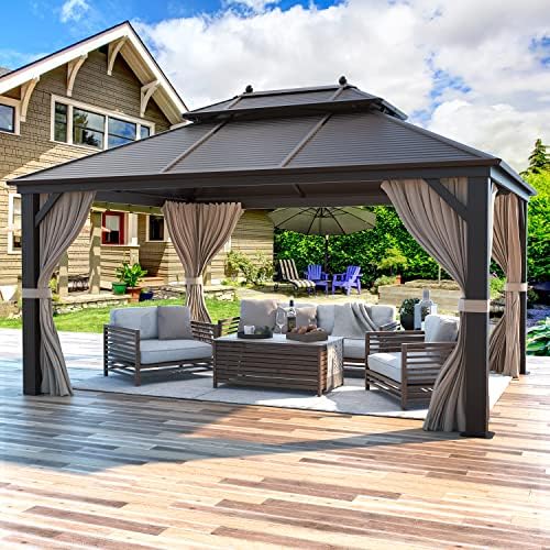 YOLENY 10' x 13' Hardtop Gazebo with Galvanized Steel Double Roof