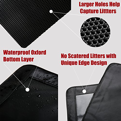 Cat Litter Trapper Catcher Mat, Cat supplies, Kitten Litter Box Purr Pad, Kitty Trash Can Trap, Large Cats Mats, Cat Spot litter Matt, Double Layer & Black Hole / Waterproof & Ventifresh, 31" X 24"