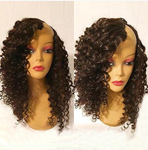 Loose Curly U Part Brazilian Human Hair Wig Natural Color Left Part Short Curly Human Hair Wigs for Black Women (18 Inch, U Part Wig)