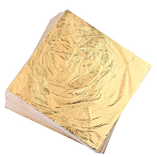 Homepal 100pcs Imitation Gold Leaf for Arts, Gilding Crafting, Painting, Furniture Decoration, Imitation Gold Foil Sheets 5.5