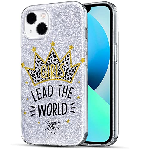 J.west for iPhone 13 Case,Aesthetic Gold Crown Women Girls Glitter Design Plastic Hard Back Case with Soft TPU Bumper Protective Phone Case Cover for iPhone 13 6.1 inch