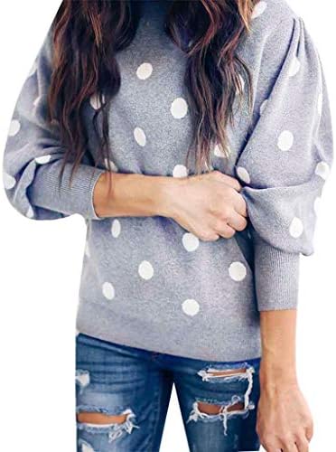 Womens Sweater MuSheng Casual Sweater Women's Dot Printing O-Neck Long-Sleeved Slim Sweater Pullover