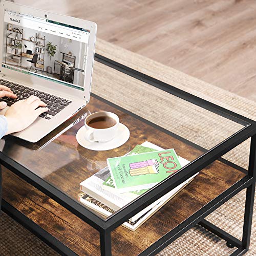 VASAGLE GLATAL Glass Coffee Table with Storage, Cocktail Table with