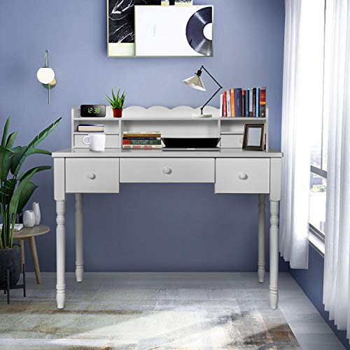 Writing Desk with Detachable Hutch& 5 Drawers,Modern Computer