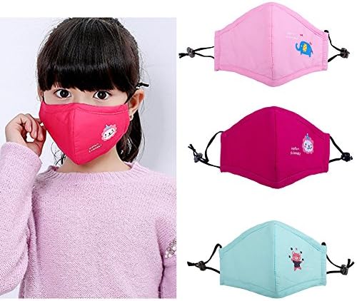 oemby001 Cute Kids Masks Animal Cotton Mouth Mask Children's PM2.5 Guaze Mask Dustproof Face Mask with N95 Filters Respirator for Outdoor 3Pcs