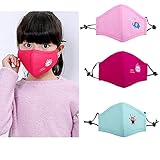 Cute Kids Red Masks Animal Cotton Mask Children's PM2.5 Guaze Mask Dustproof Face Mask with N95 Filters Respirator for Outdoor 3Pcs (style2)