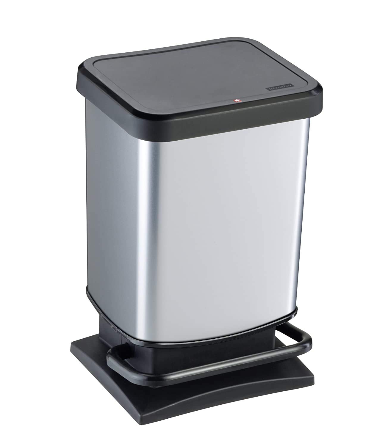 Rotho Paso trash can 20l with lid, plastic (PP) BPA-free, silver metallic, 20 liters (29.3 x 26.6 x 45.7 cm)