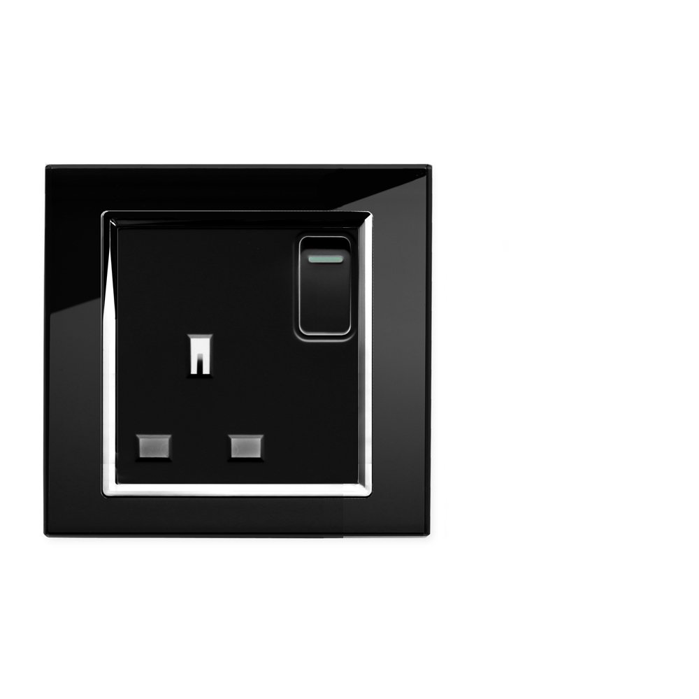 Retrotouch Plug Socket, Black Glass, w8 x h86 x d86 mm
