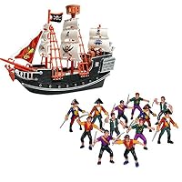 Wish Novelty- 10in Toy Pirate Ship 12 Plastic Pirate Action Figures-Toy Playset Kids