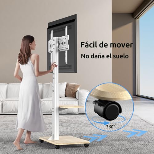 JXMTSPW Soporte para TV con Ruedas Móvil para 32~70 Pulgadas,Soporta hasta 40 KG, MAX VESA 600x400mm,Base para Pantalla Movil Ajustable en Altura Suelo con Bandeja,Carro TV Portátil