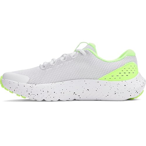 Under Armour Boys' Grade School Surge 4, Comfortable Boys' Trainers with Breathable Mesh Upper Design, Durable and Lightweight Trainers for Kids,White / Hyper Green / Black,3