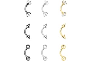 9PCS Gold Eyebrow Piercing Jewelry Titanium, Rook Jewelry Gold Surgical Steel Silver Eyebrow Rings for Women Men CZ Tiny Labr