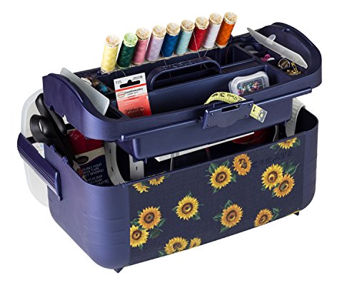 Sewing Kit Storage Box Organizer - Blue Flower Basket, Transparent Lid, Handle, Snaps Closed - Many Sized Compartments - by Adolfo Design - Thumbnail 2