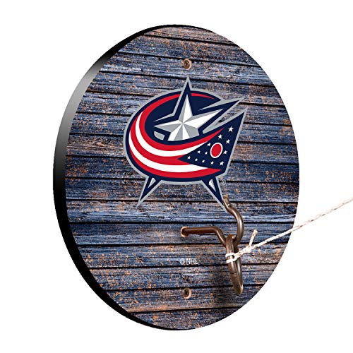 Victory Tailgate NHL Hockey Hook and Ring Toss Game - Weathered Design - Columbus Blue Jackets