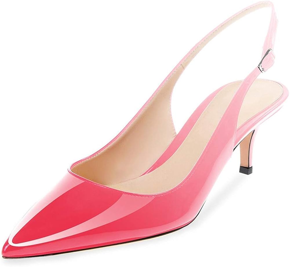 Fericzot Women's Kitten Heels Pumps Pointy Toe Slingback Sandals Ankle