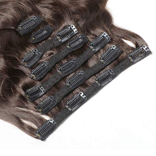 Urbeauty 18" Dark Brown Wavy Clip in Hair Extensions Triple Weft 7Pcs/100g Body Wave Remy Clip in Real Human Hair Extensions Full Head - Thumbnail 4